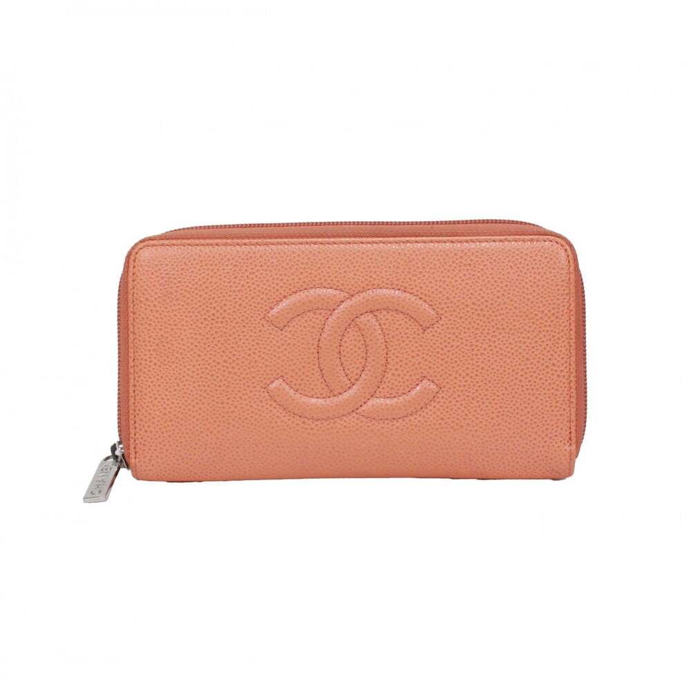 CHANEL Orange Leather Logo Wallet